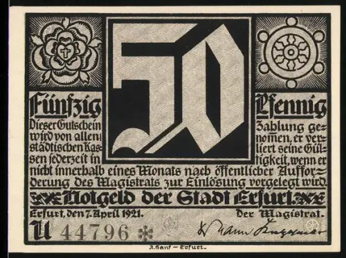 Notgeld Erfurt 1921, 50 Pfennig, Martin Luther, Wappen