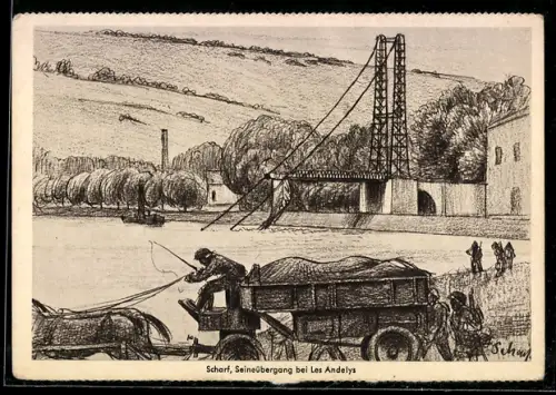 Künstler-AK Les Andelys, Seineübergang bei Les Andelys