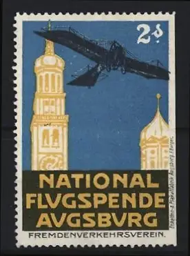 Reklamemarke Augsburg, Nationale Flugspende, Flugzeug & Kirchtürme