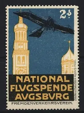 Reklamemarke Augsburg, Nationale Flugspende, Flugzeug & Kirchtürme