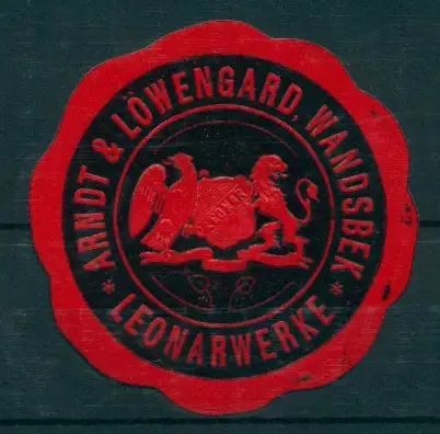 Reklamemarke Wandsbek, Leonarwerke Arnst & Löwengard Fabrikation von Fotoapparaten & Zubehör, Firmenlogo