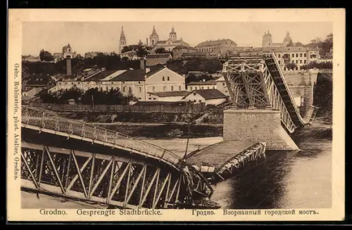 AK Grodno, gesprengte Stadtbrücke
