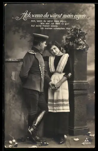 Foto-AK Photochemie Berlin Nr. 5753-5: Soldat und Dienstmädchen, Ach, wenn du wärst mein eigen