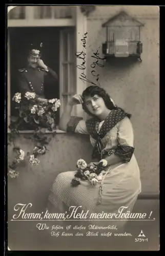 Foto-AK Photochemie Berlin Nr. 5754-1: Wie schön ist dieses Männerbild, Komm, komm, Held meiner Träume!