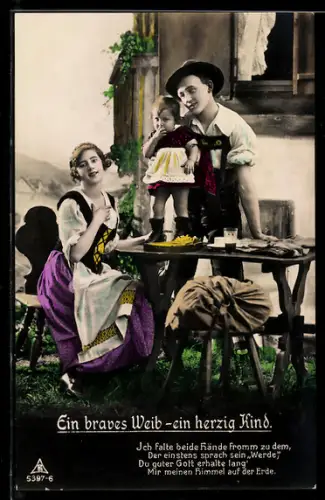 Foto-AK Photochemie Berlin Nr. 5397-6: Ich falte beide Hände..., Ein braves Weib, ein herzig Kind