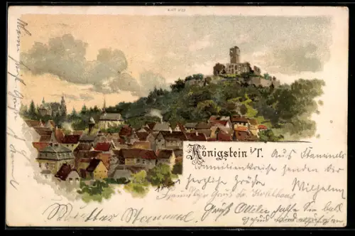 Lithographie Königstein i. T., Burg, Stadtansicht