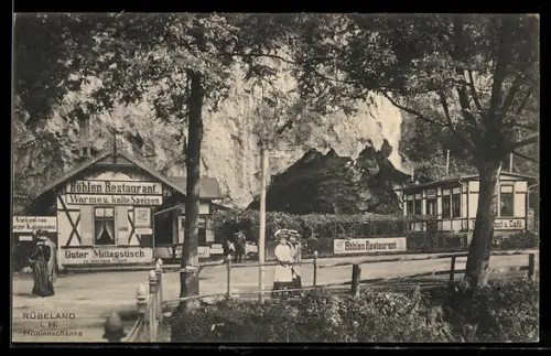 AK Rübeland i. H., Gasthaus Höhlenschänke mit Strassenpartie