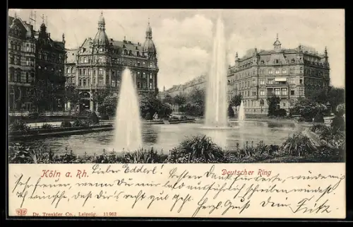 AK Köln-Neustadt, Deutscher Ring, Springbrunnen, Stadtpartie