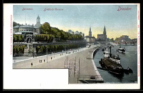 AK Dresden, Brühlsche Terrasse, Belvedere, Elbufer