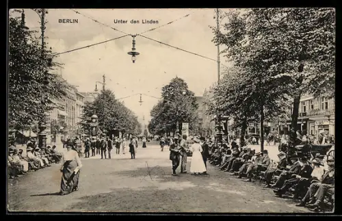 AK Berlin, Unter den Linden, Promenadenansicht mit Passanten