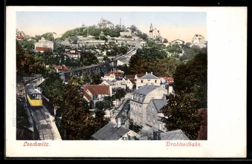 AK Dresden-Loschwitz, Drahtseilbahn und Ortaus der Vogelschau
