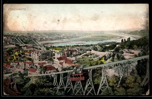 AK Dresden-Loschwitz, Schwebebahn, Elbbrücke, Elbtal