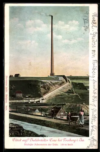 AK Freiberg i. Sa., Halsbrücker Esse, Schornstein mit 140m Höhe