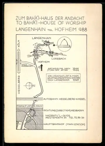 AK Langenhain, Situationskarte zur Anfahrt zum Bahai-Haus der Andacht