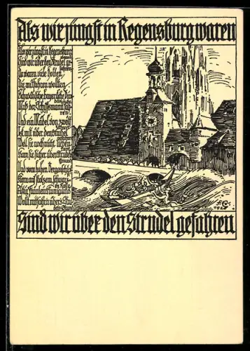 Künstler-AK Regensburg, Blick auf den Dom