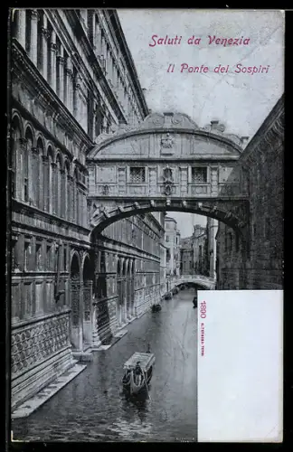 AK Venezia, Ponte dei Sospiri, Gondel unter der Seufzerbrücke