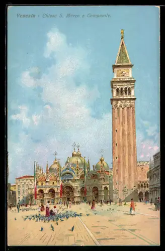 Künstler-AK Venezia, Chiesa San Marco e Campanile