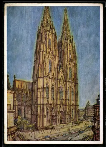 Künstler-AK Köln am Rhein, Dom, Westseite