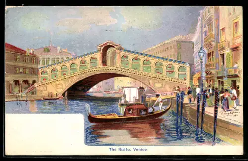 Künstler-AK Venice, Ponte di Rialto