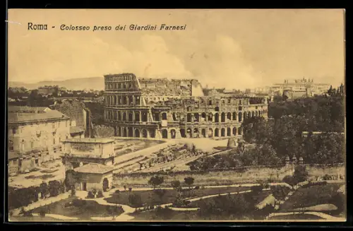 AK Roma, Colosseo preso dai Giardini Farnesi