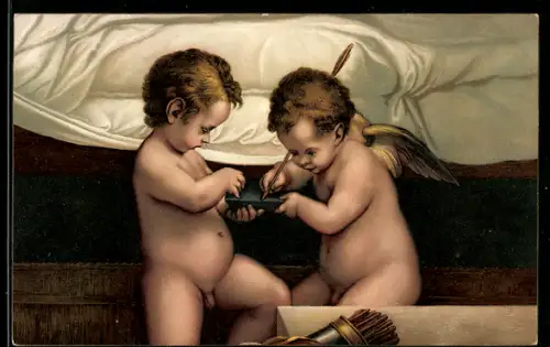 Künstler-AK Stengel & Co. Nr. 29815: due Amorini, dettaglio della Darie