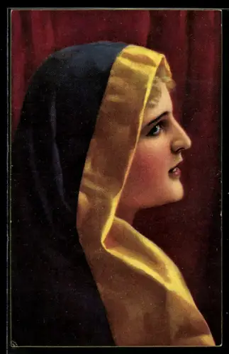 Künstler-AK Stengel & Co. Nr.29324: junge Frau in einer Robe mit Kapuze
