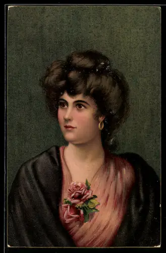 Künstler-AK Stengel & Co. Nr. 29400: Portrait einer jungen Frau mit Rose