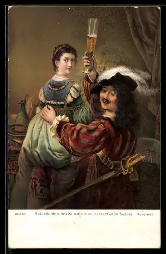 AK Selbstbildnis von Rembrandt mit seiner Gattin Saskia
