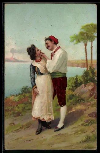 AK Italiener in Tracht flirtet mit einer Frau auf der Strasse