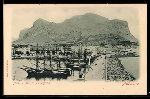 AK Palermo, Molo e Monte Pellegrino con velieri storici sullo sfondo