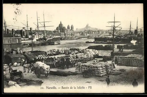 AK Marseille, Bassin de la Joliette, Detailansicht aus dem Handelshafen