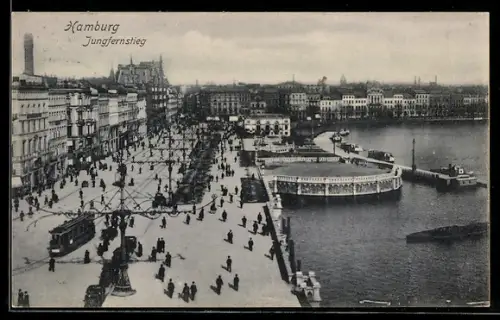 AK Hamburg-Neustadt, Jungfernstieg mit Strassenbahn