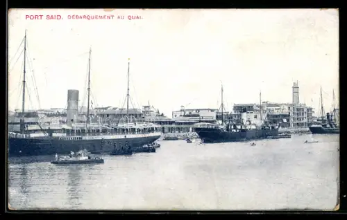 AK Port Said, débarquement au quai, Hafen