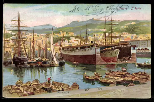 Künstler-AK Genova, il Porto, Werft am Hafen