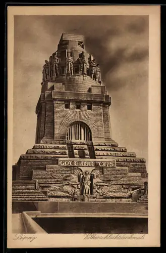 AK Leipzig, Blick vom See der Tränen zum Völkerschlachtdenkmal