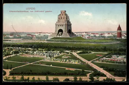 AK Leipzig, Völkerschlachtdenkmal vom Südfriedhof gesehen
