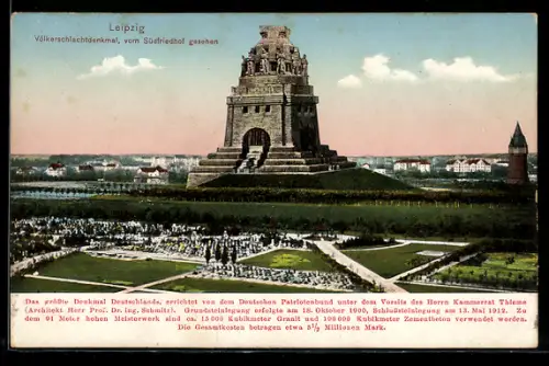 AK Leipzig, Völkerschlachtdenkmal, vom Südfriedhof gesehen