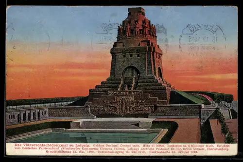 AK Leipzig, Völkerschlachtdenkmal, Grundsteinlegung 1900, Denkmalweihe 1913