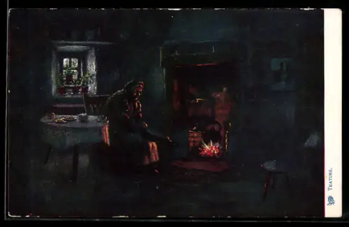 Künstler-AK Raphael Tuck & Sons Nr. 1539: Firelight Effects, Teatime