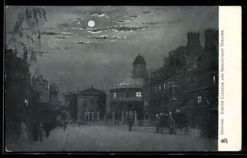 Künstler-AK Raphael Tuck & Sons Nr. 2056: Oxford, Exeter College and Sheldonian Theatre, Moonlight