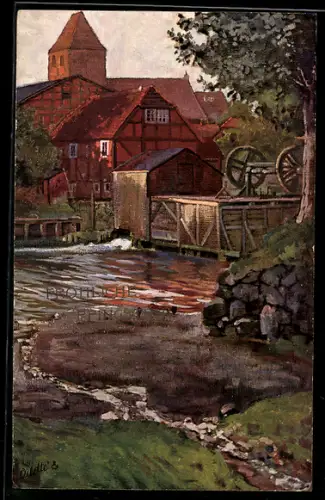 Künstler-AK Raphael Tuck & Sons Nr.589 B: Landschaftspartie bei einer Ortschaft