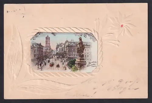 Papierkunst-AK Berlin, Rotes Rathaus mit Strassenpartie, Königstrasse