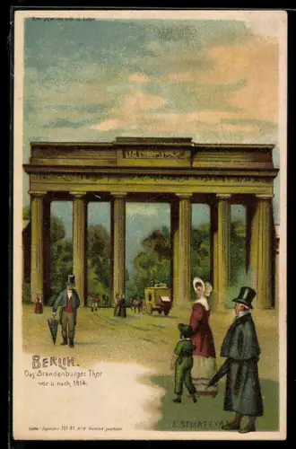Lithographie Berlin, Brandenburger Tor vor 1814 ohne Quadriga, Halt gegen das Licht