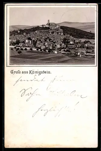 Vorläufer-Lithographie Königstein, 1890, Ortsansicht mit Ruine Königstein