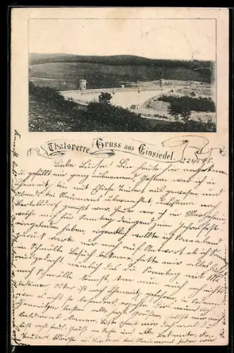 Vorläufer-AK Einsiedel, 1895, Totalansicht mit Brücke und Umgebung
