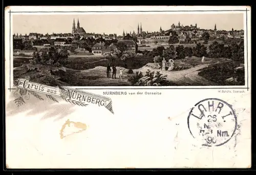 Vorläufer-Lithographie Nürnberg, 1890, Gesamtansicht von der Ostseite aus