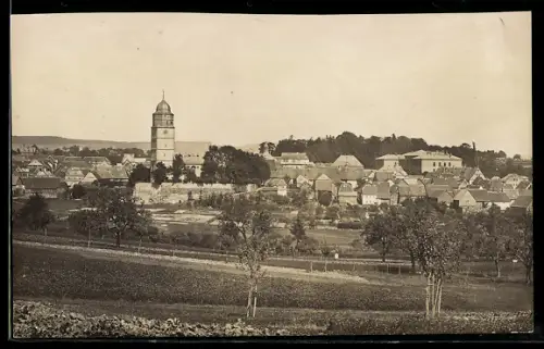 Foto-AK Usingen, Ortspanorama mit Kirche