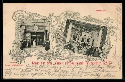 AK Berlin, Restaurant Varieté du Boulevard, Friedrichstrasse 122/123, Inhaber Ernst Hildebrand