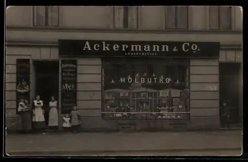 Foto-AK Köln-Neustadt, Lebensmittelgeschäft Ackermann & Co. in der Trier Strasse 39