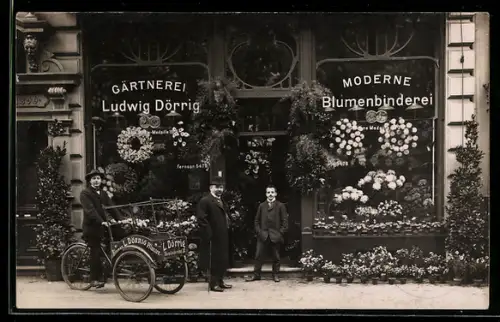 Foto-AK Gärtnerei und Blumenbinderei Ludwig Dörrig, Karolingerring 30